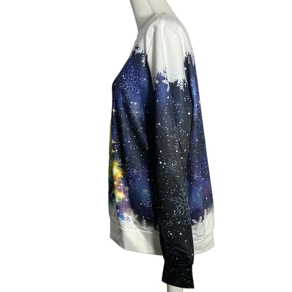 Christmas 3D Print Long Sleeve Sweatshirt Tee Top Cosmic Starry Night Women Med - Picture 8 of 16